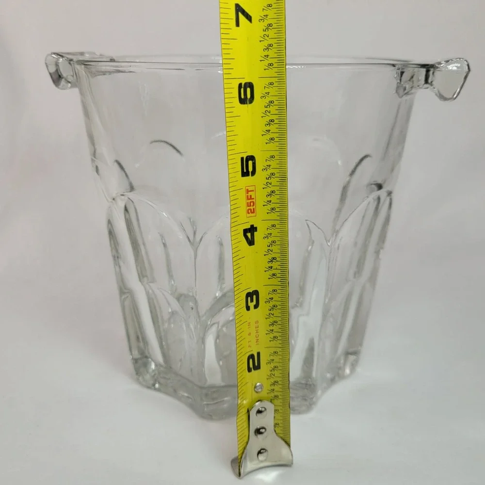 Vintage Clear Pressed Glass Ice Bucket Paneled Floral Starburst Base Barware